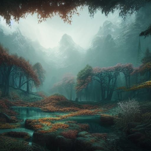 Fantastical Taiga: Detailed Matte Painting in Deep Color