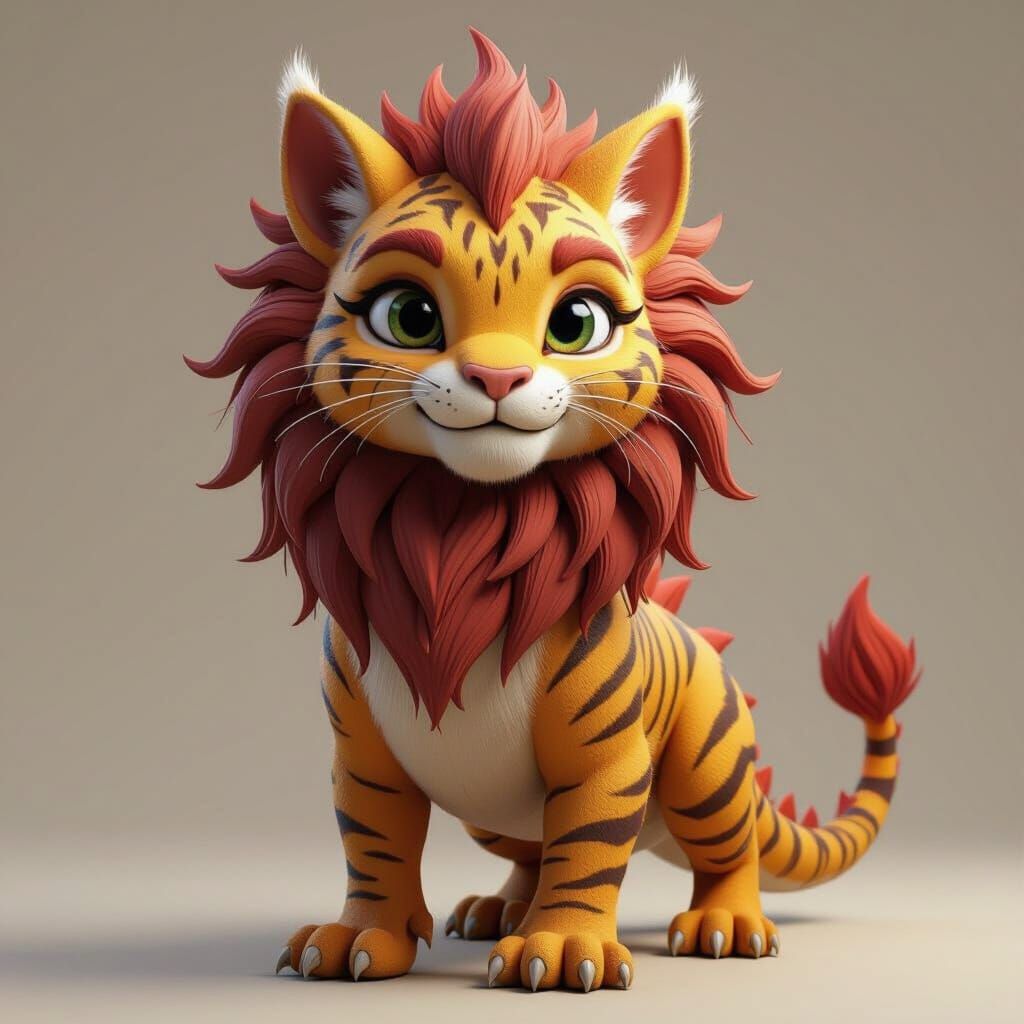Cute Fantasy Dragon: Lion Face, Horse Body, Tiger Stripes