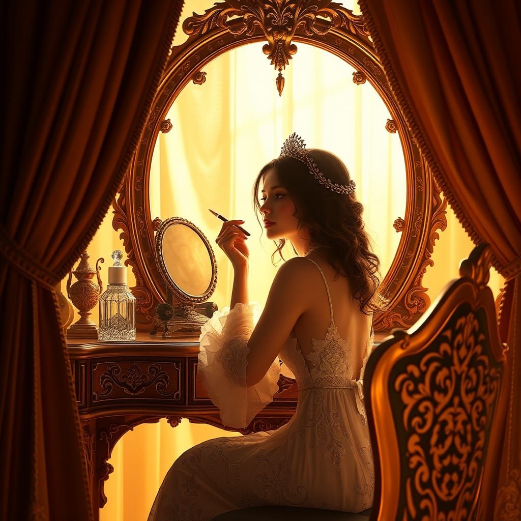 Enchanting Woman's Vanity: Art Nouveau Fantasy Concept