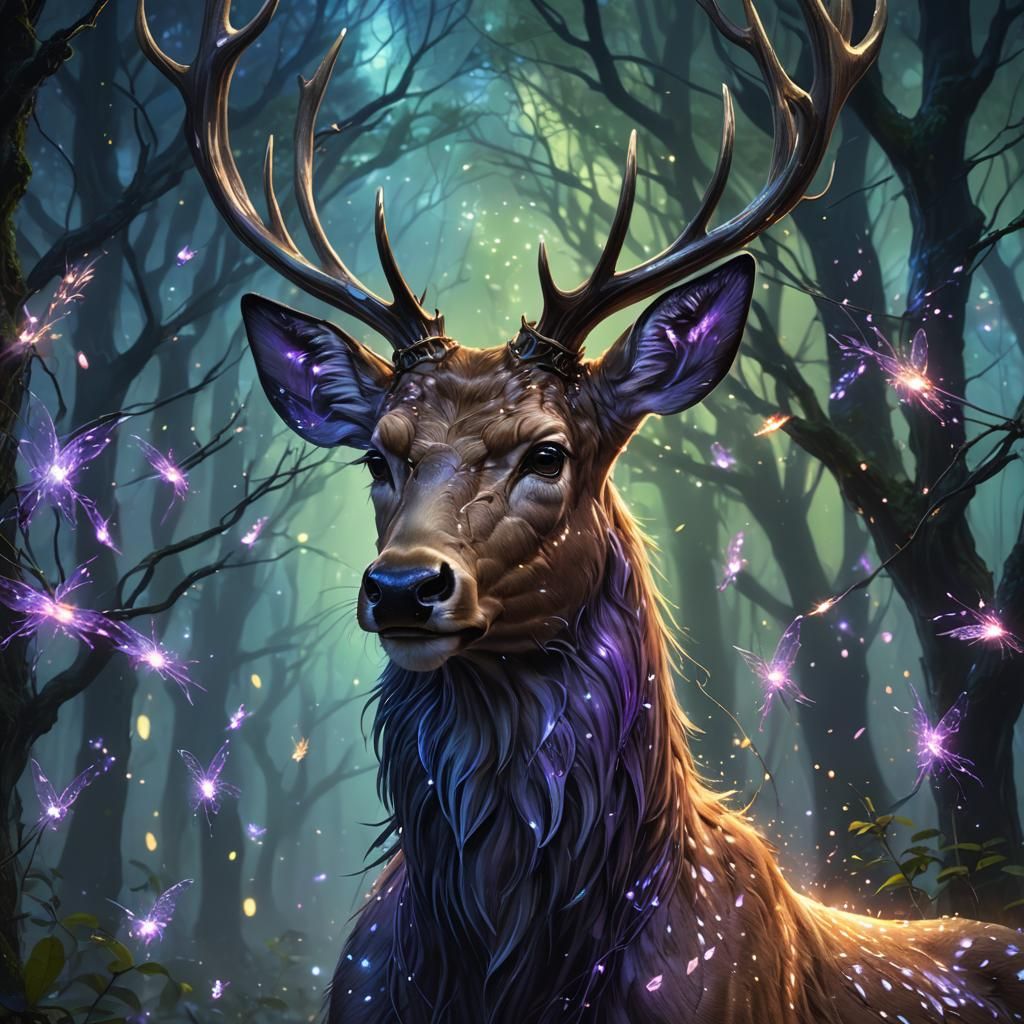 Enchanted Forest Deer Portrait in Mystic Style