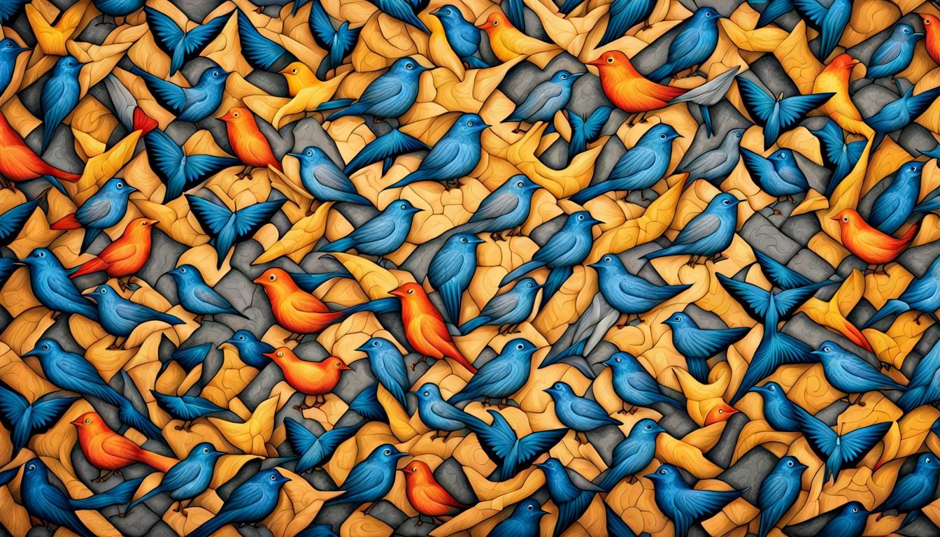 Intricate Bird and Butterfly Tessellation in Charcoal
