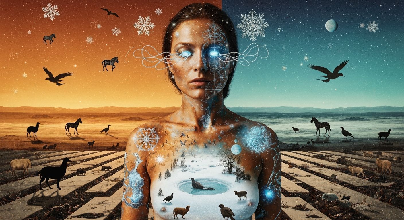 Mystical Shaman in Bioluminescent Frozen Oasis