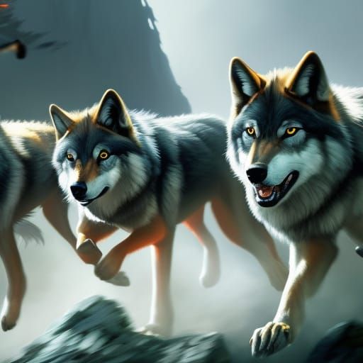 Wolves Running: Dynamic Expressionist Concept Art