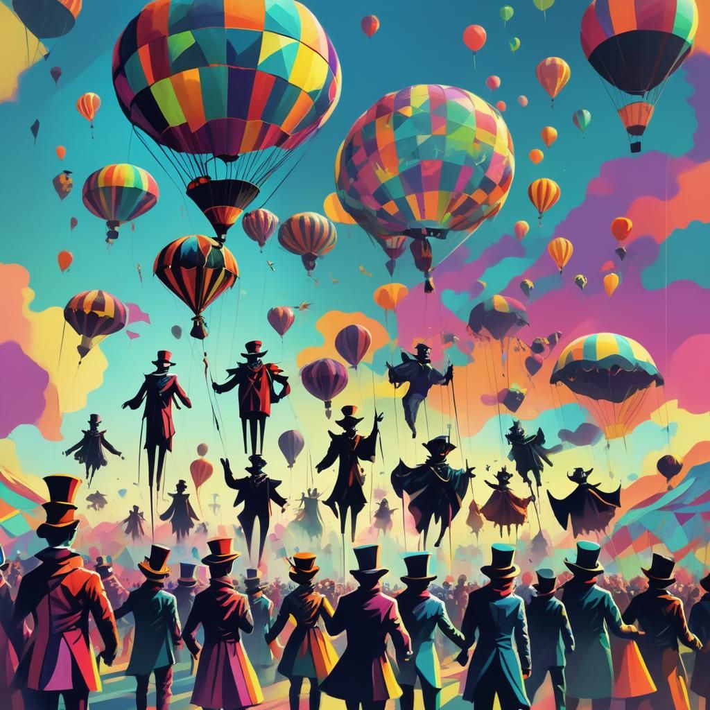 Surreal Souls Await Circus in Vibrant Digital Art
