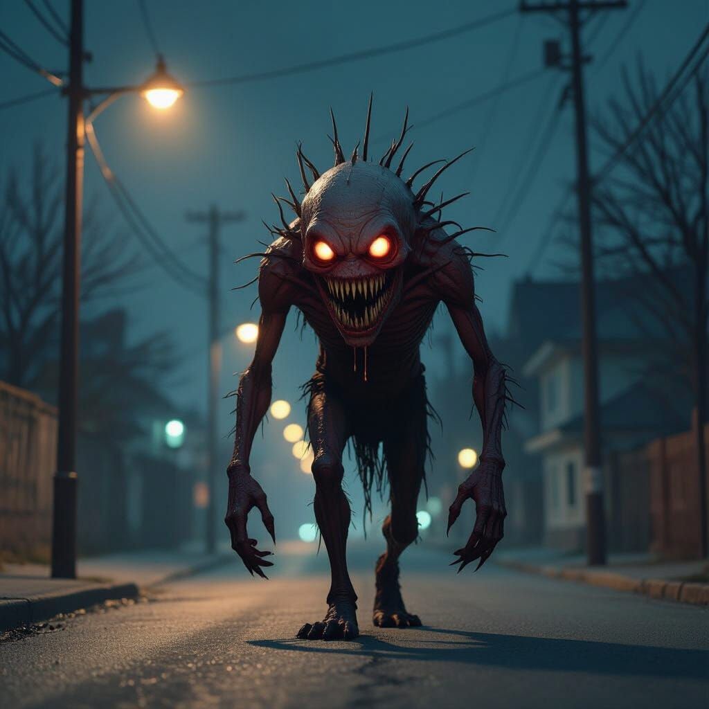 Terrifying Monster on Lonely Night Street