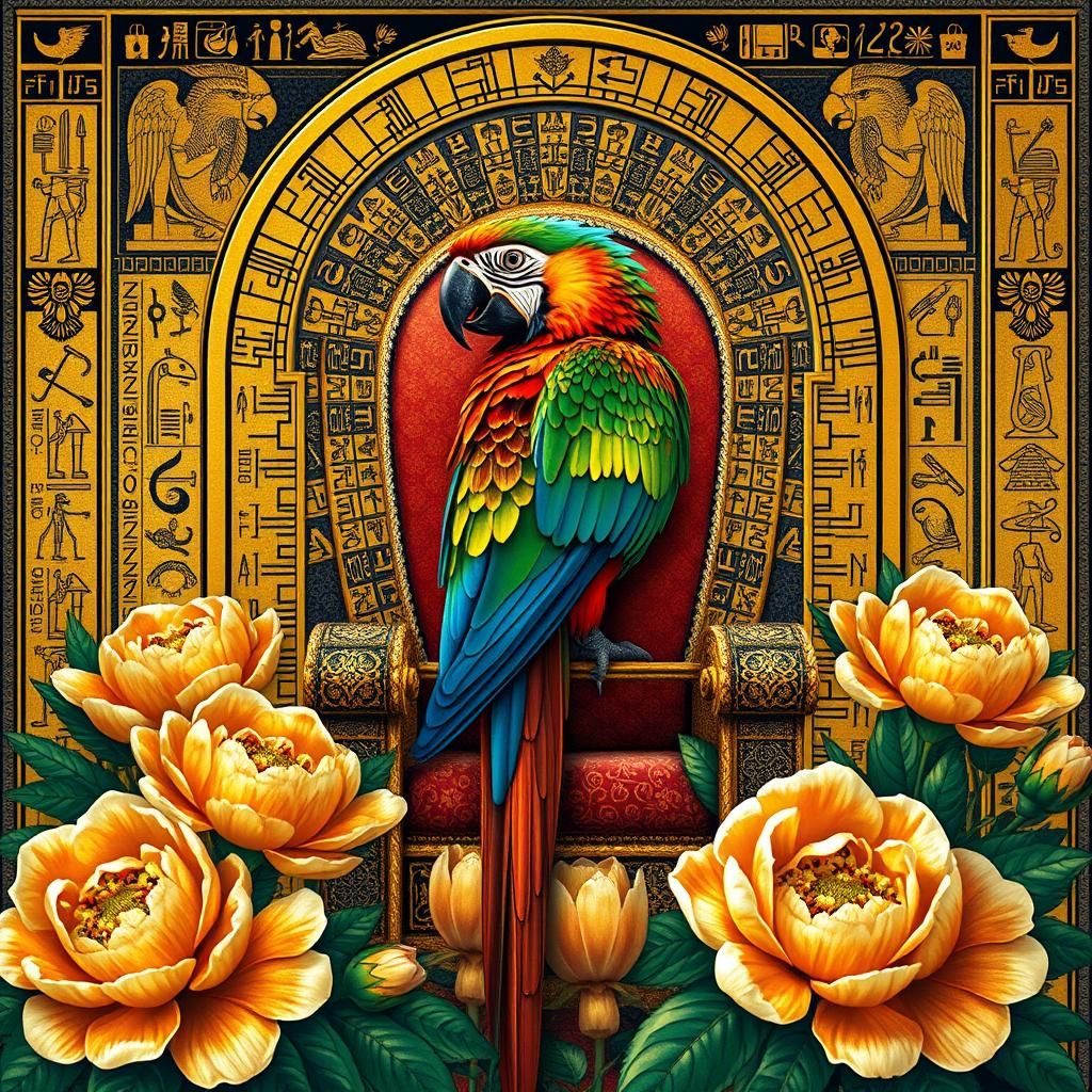 Parrot on Golden Throne in Art Nouveau Style