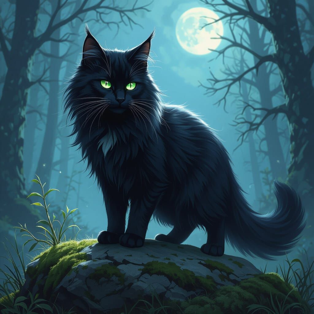Fierce Warrior Cat in Moonlit Forest