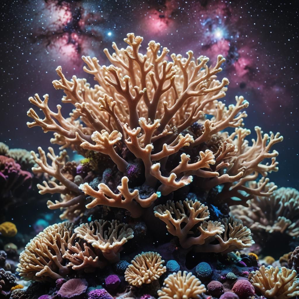 Bioluminescent Coral Reef Mermaid in Milky Way Ocean