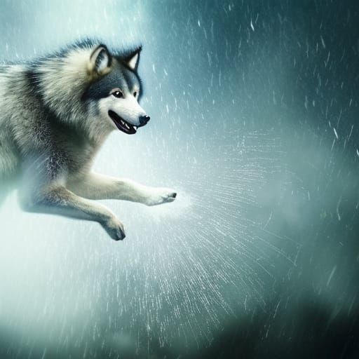 Timber Wolf Jumps Through Portal in Neon Rain