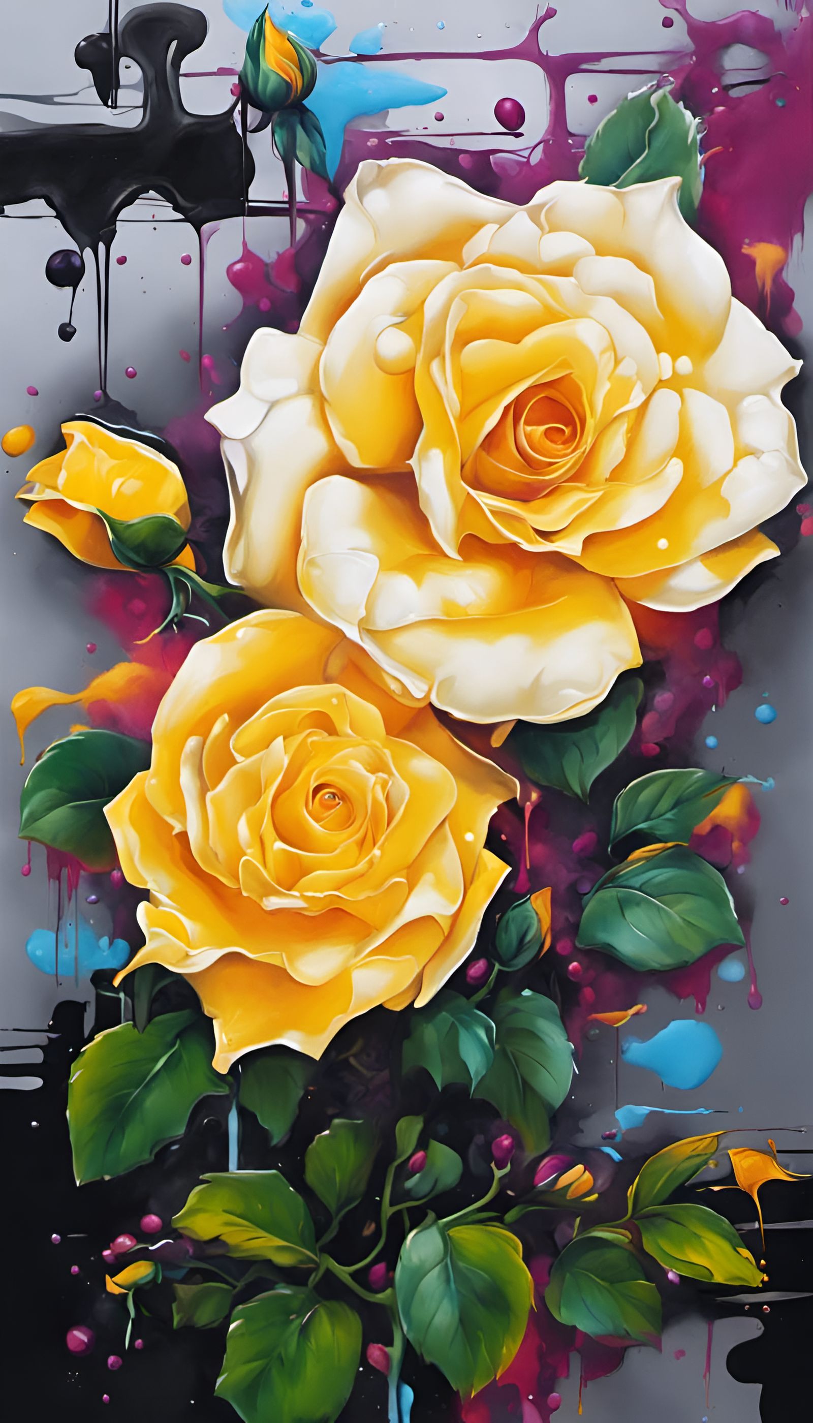 Yellow Roses Graffiti Art in Street Style