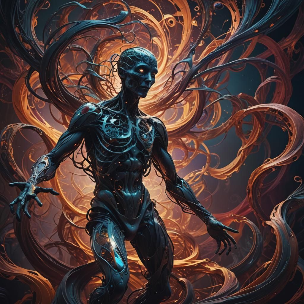 uncanny surreal Contorted Abstract ghostly humanoid