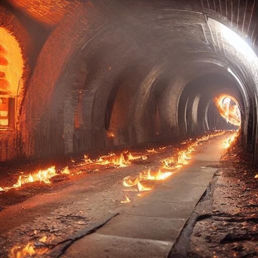 Underground tunnels in Seattle, Washington, burning embers of fire