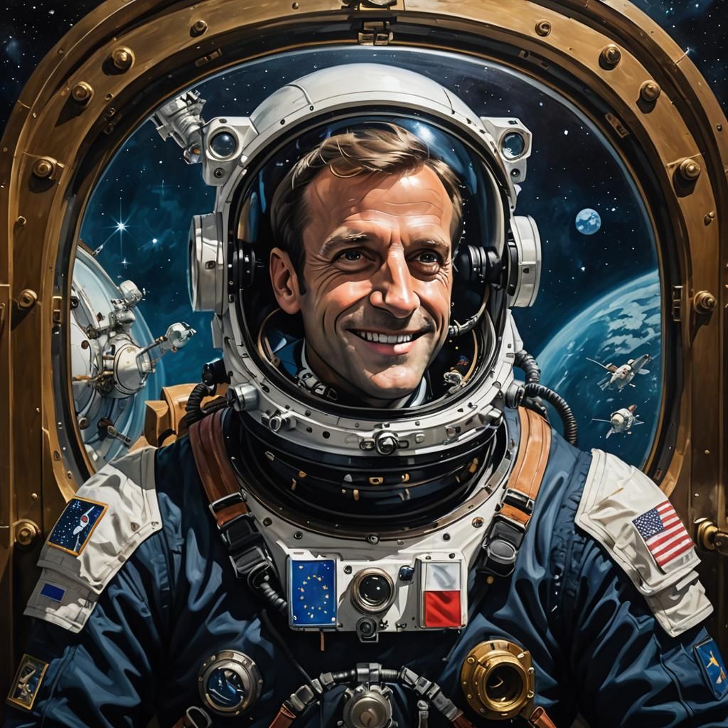 Macron as Astronaut in Diving Suit Portrait