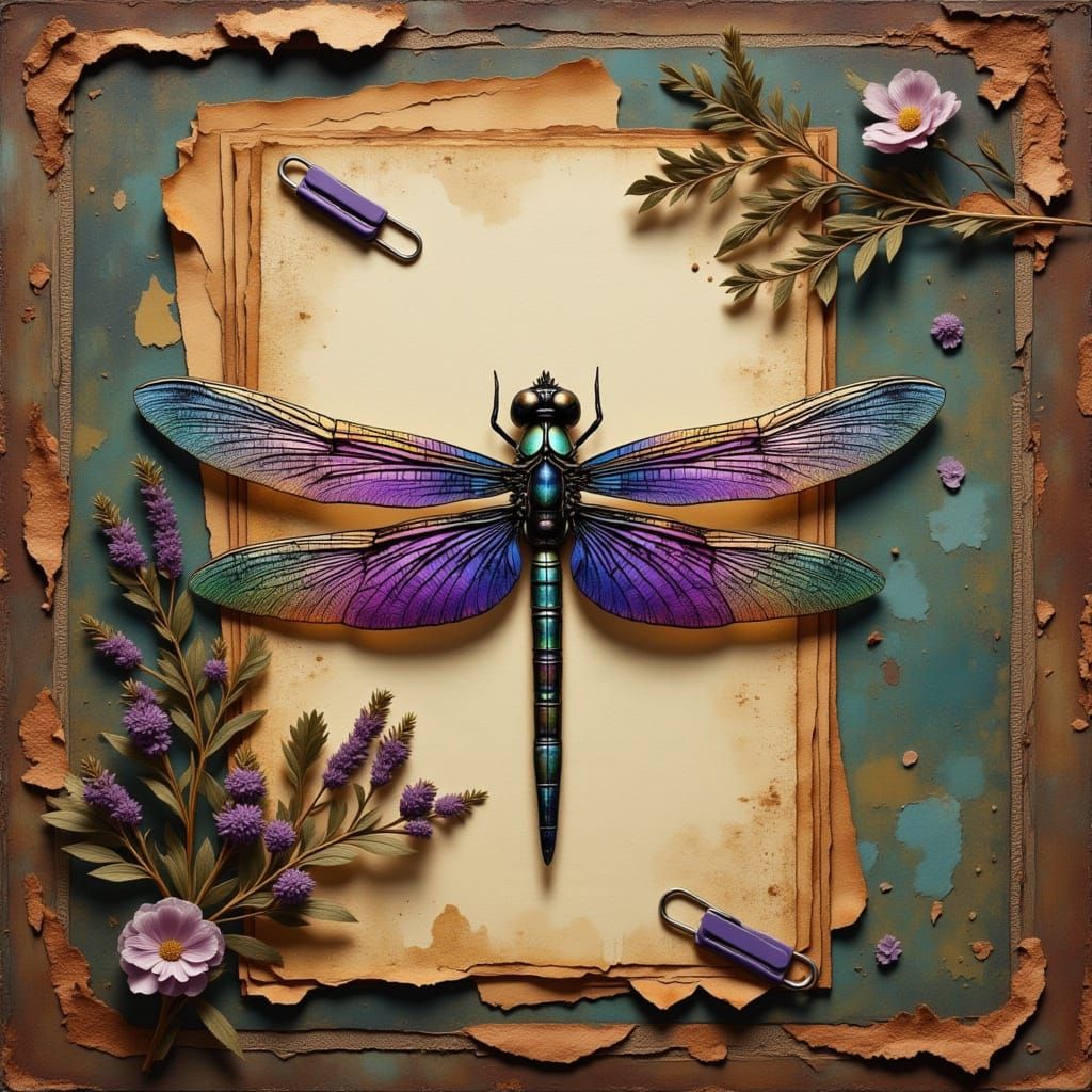 Ornate Dragonfly Still Life in Victorian Steampunk Style