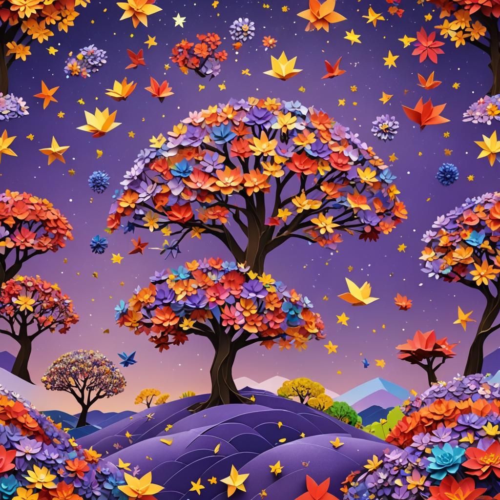 Tree of Life Origami Papercraft in Lavender Sky