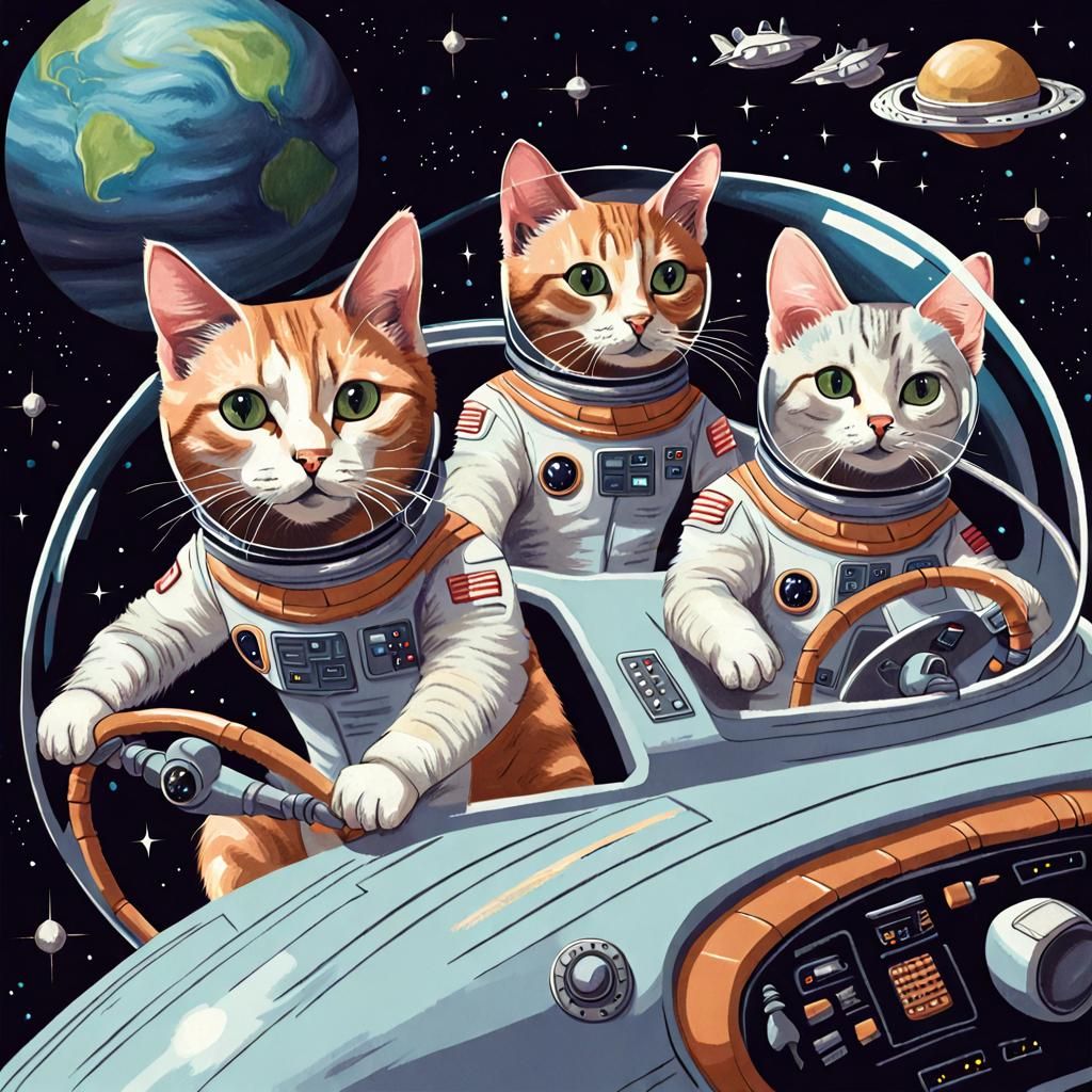 Cats Piloting Spaceship Through the Cosmos