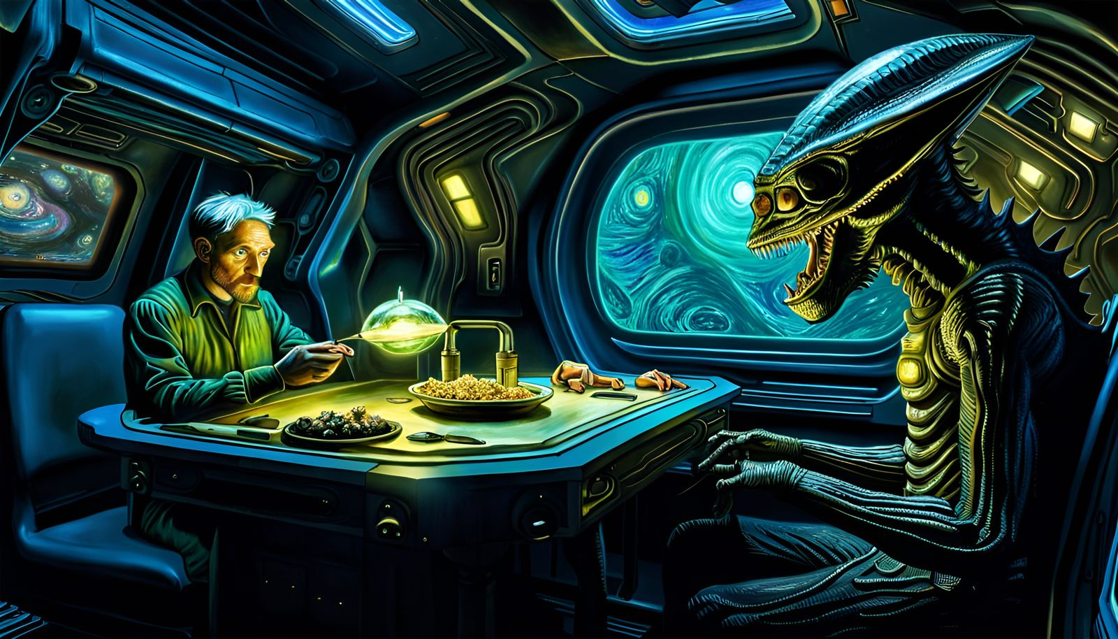 Van Gogh's Alien Encounter: A Sci-Fi Portrait