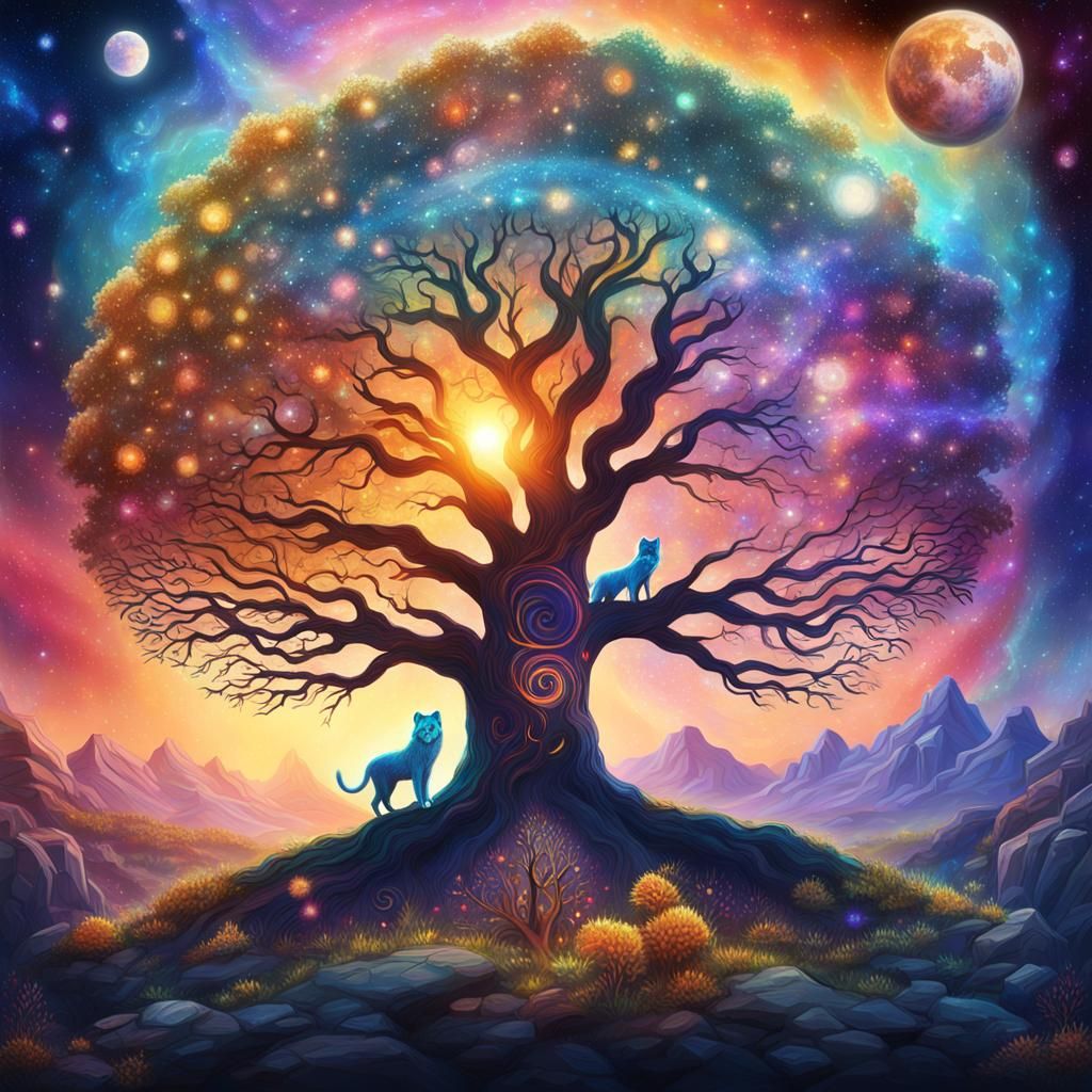 Cosmic Lion in Astral Holographic Illustration