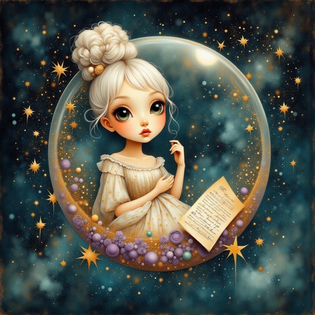 Tim Burton Style Woman in Floating Bubble