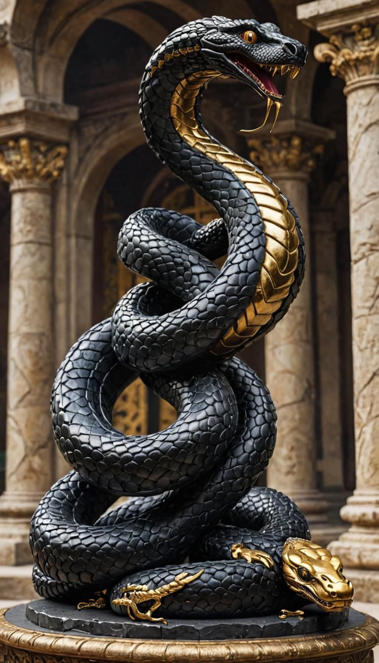 Epic Golden Snake Statue in Ancient Temple