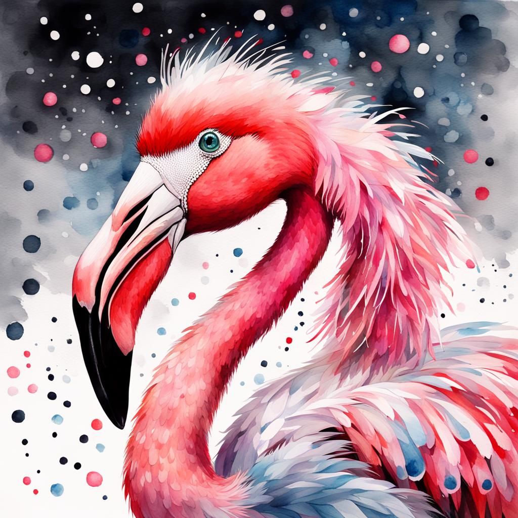 Cheerful Flamingo with Sparkly Bow in Watercolor