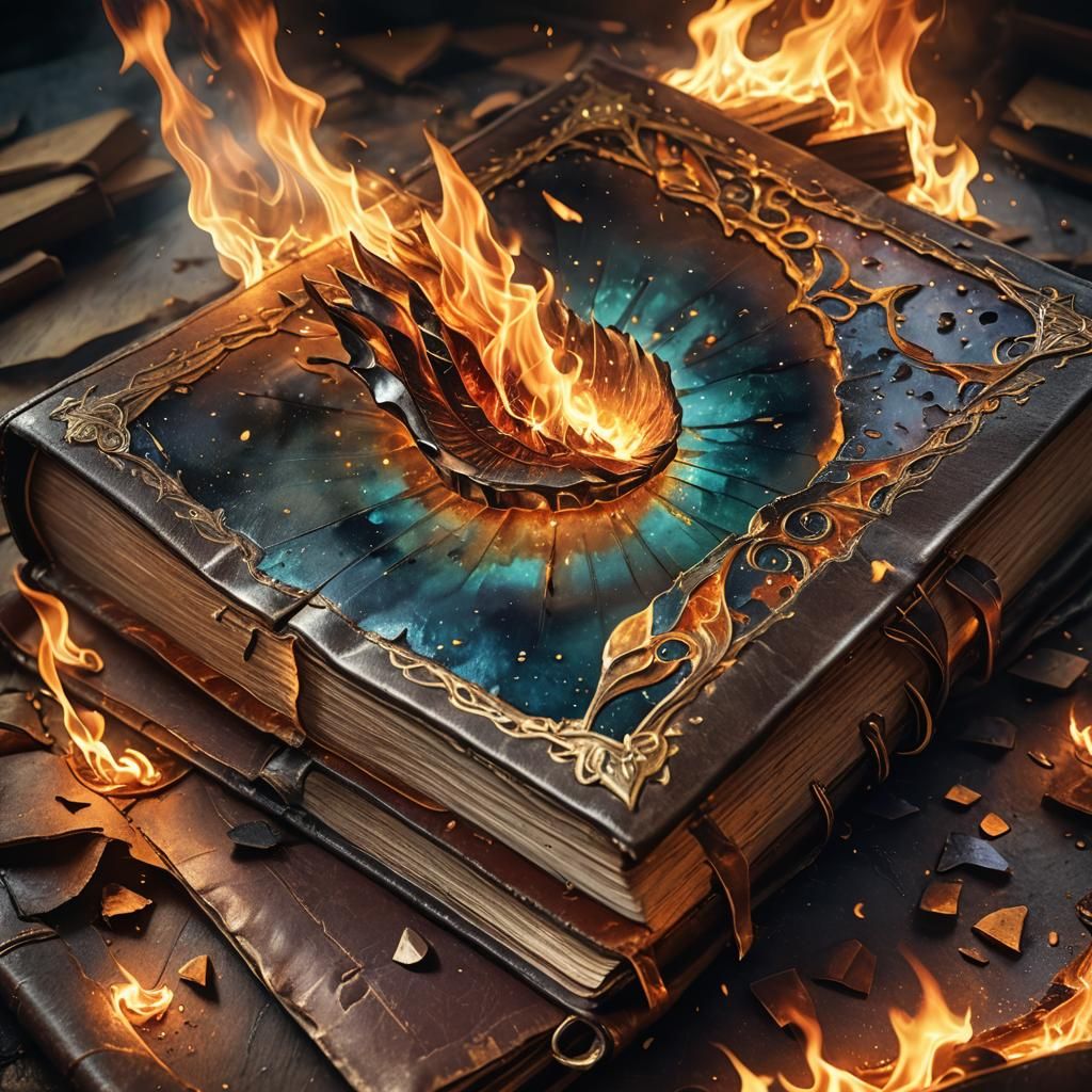 Mystical Book with Burning Glass Shards Illustration