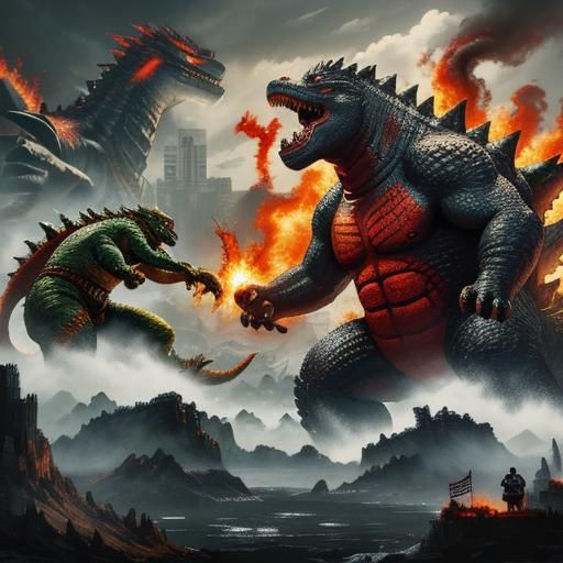 Sushi Monster Battles Godzilla: Detailed Fantasy Art