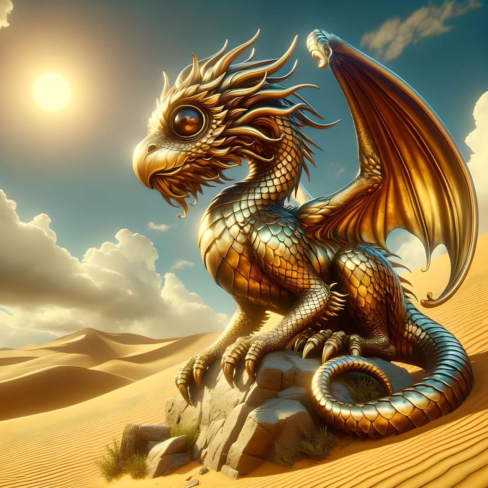 Brass Dragon Wyrmling in Desert Landscape