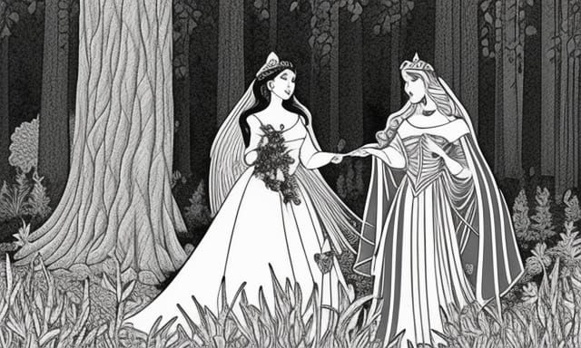 Princess and Dog in Forest Coloring Page