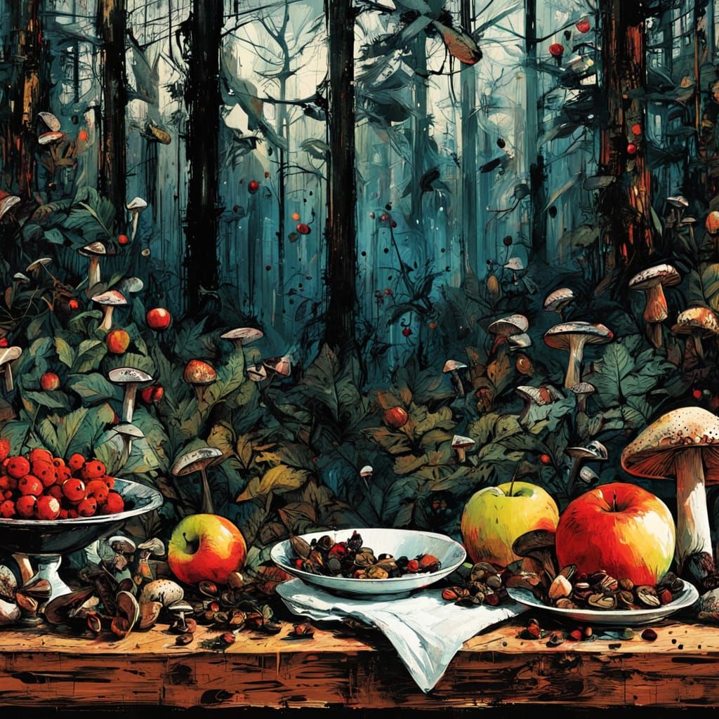 Forest Bounty Displayed on Kitchen Table