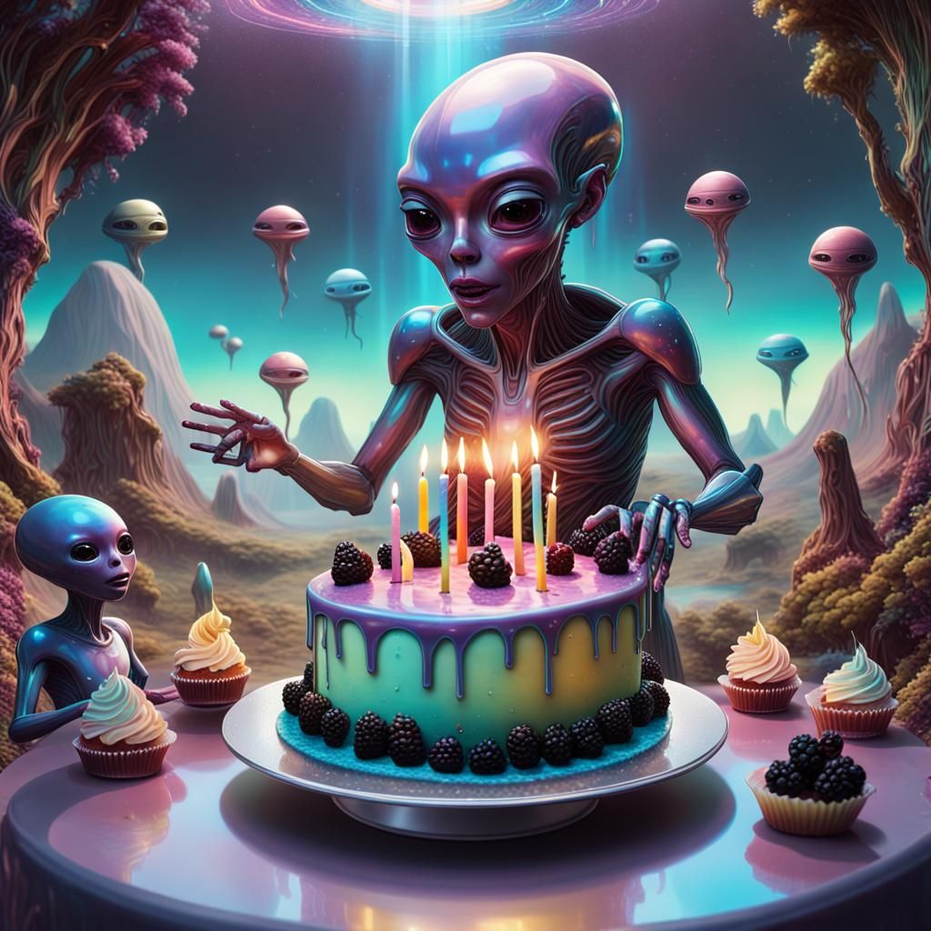 Holographic Birthday Celebration with Alien Guests