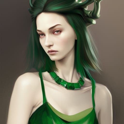 Green-Haired Girl in Gown with Dragon Tattoo, Hyperdetailed ...