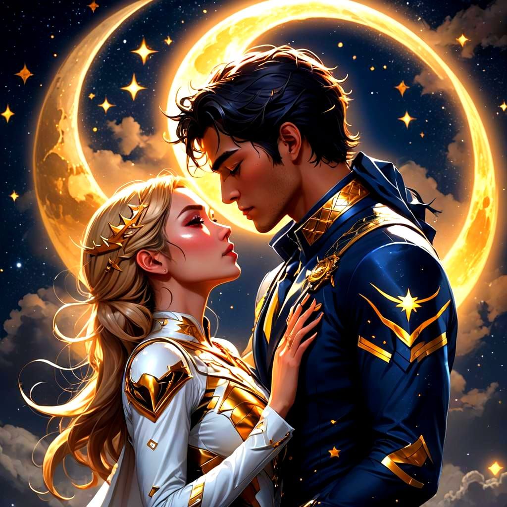 Anime Style Sun and Moon Superhero Kiss