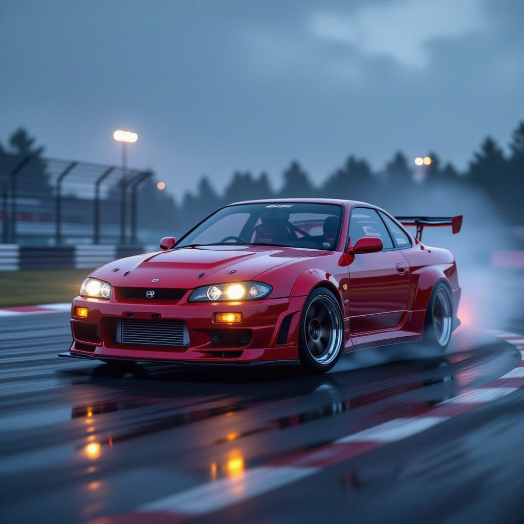 Red Nissan Silvia S15 Drifting in Cinematic Style