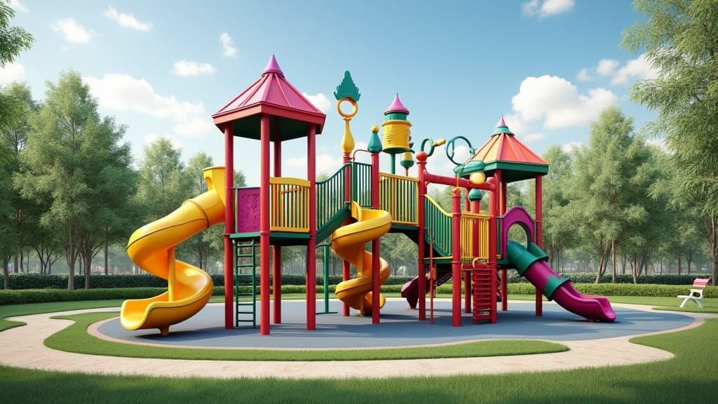 Vibrant Playground Fortress in a Colorful Park