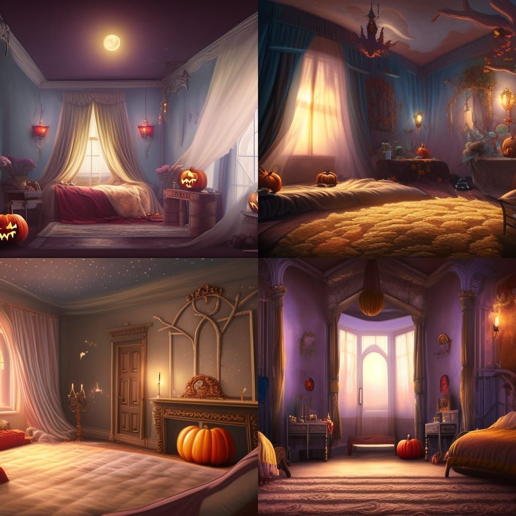 Romantic Halloween Room with Moon and Stars