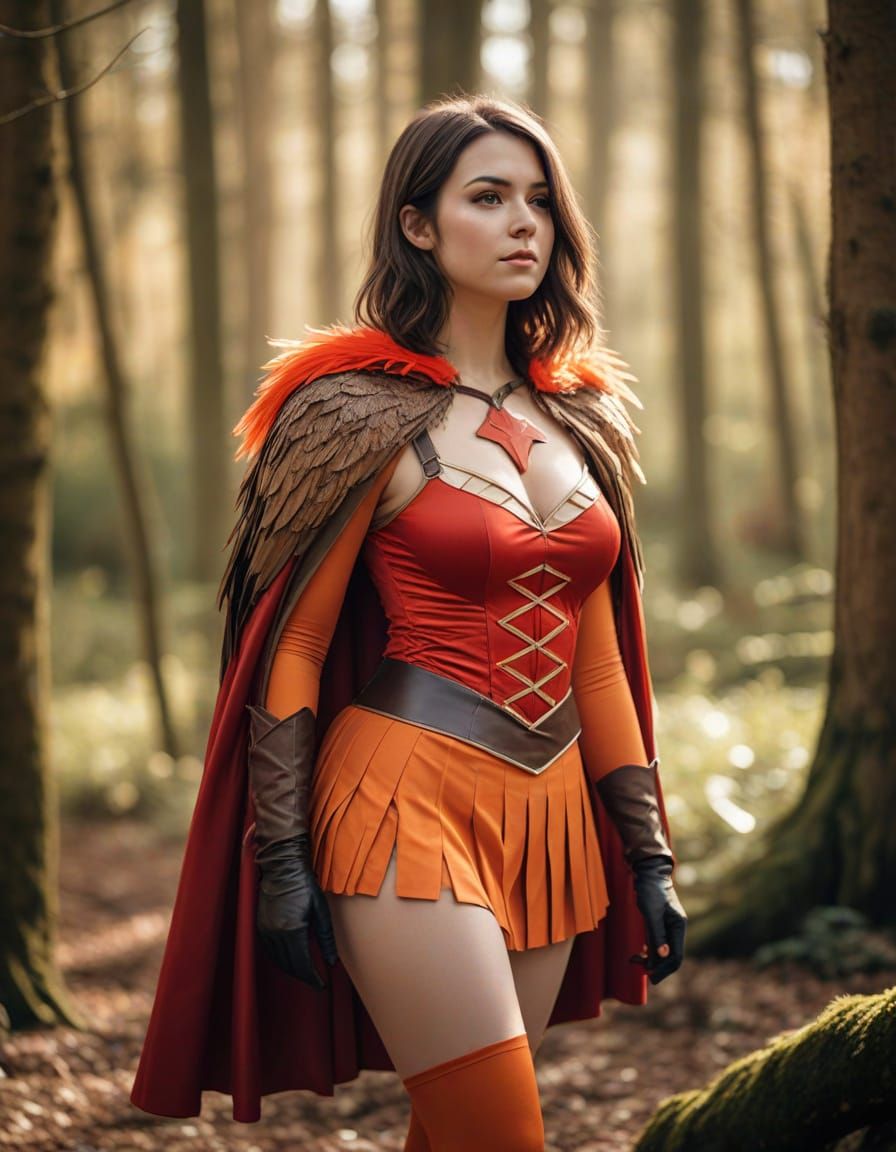 Robin Cosplay in Forest Clearing, Whimsical Realism