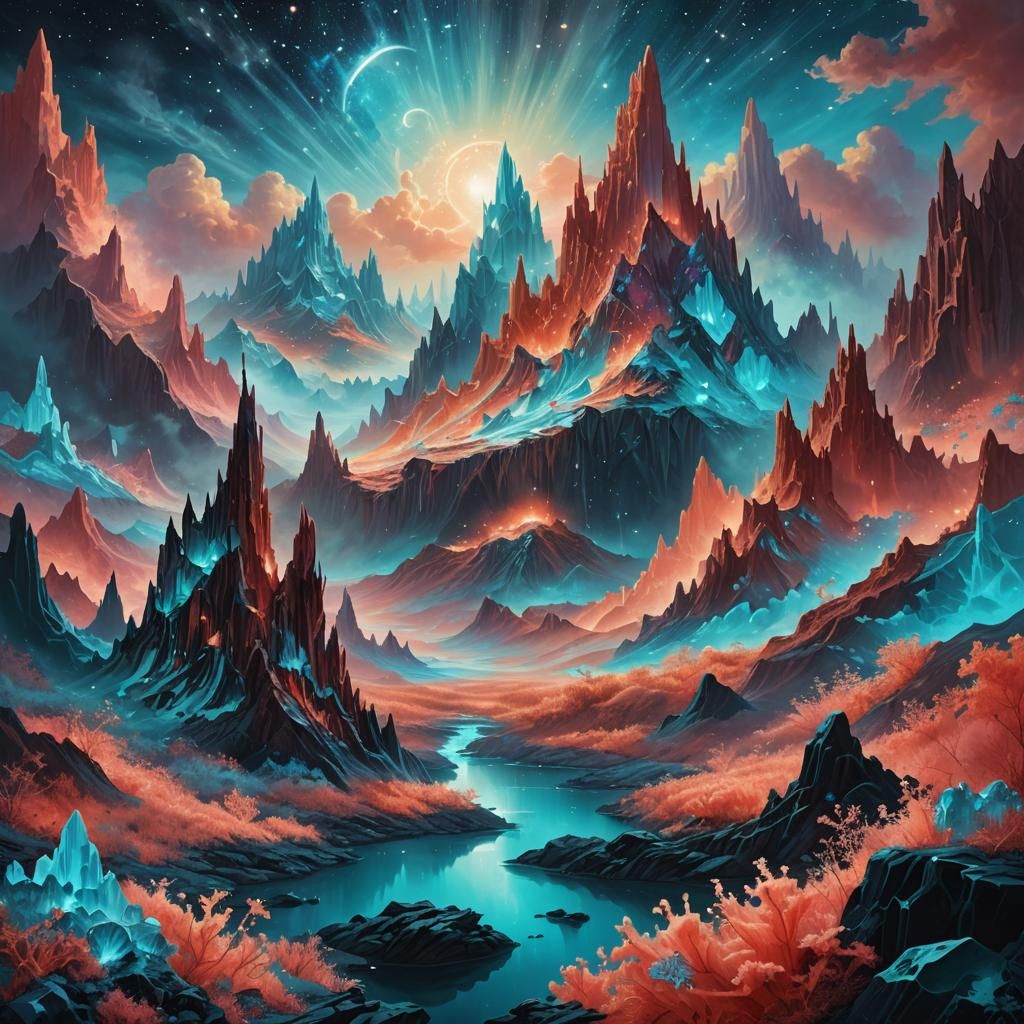 Ethereal Landscape with Crystalline Mountains