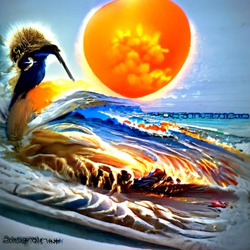 Beach Sunset Oil Painting in James Gurney Style