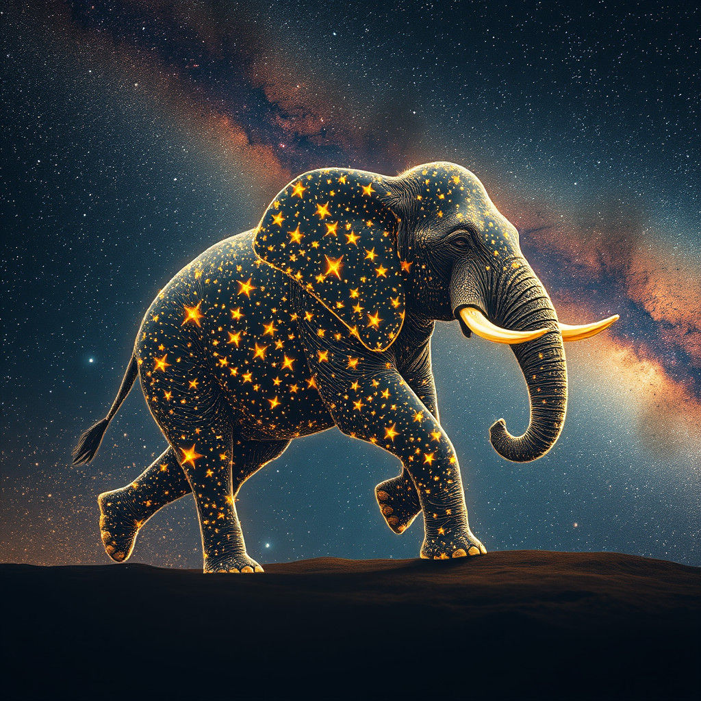 Astral Elephant Running Through Starry Night Sky