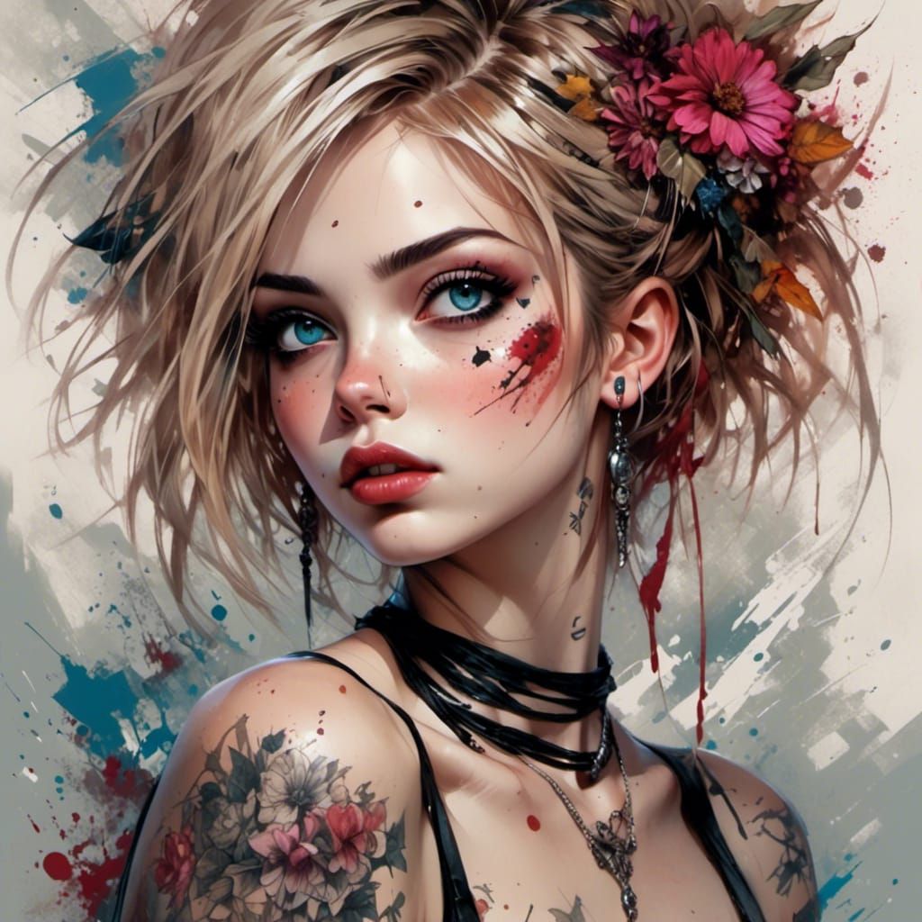 Emo Punk Anime Pinup in Detailed Fantasy Art
