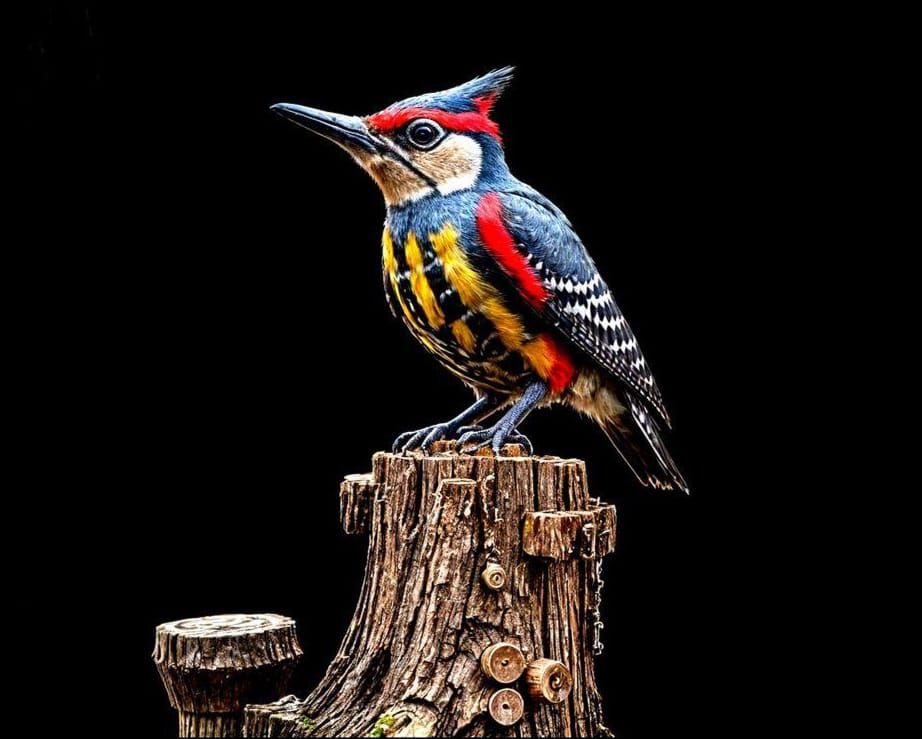 Close up of a very high colourful  woodpecker