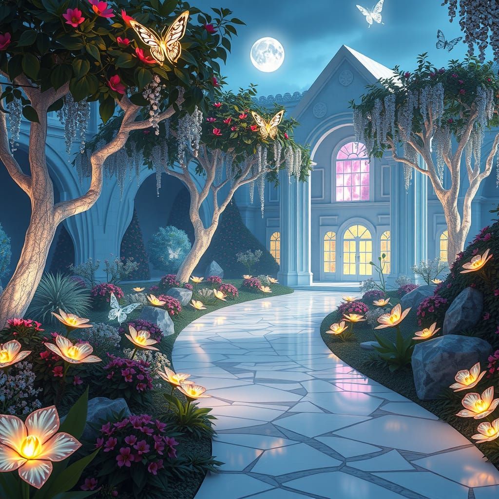 Diamond Crystal Botanical Garden in a Dreamlike Atmosphere