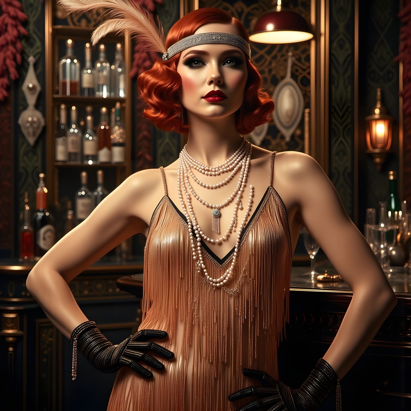 Retro Redhead Flapper Siren