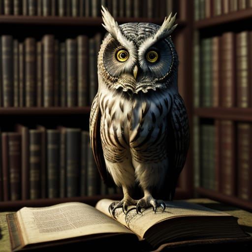 Wise Owl of Ancient Books in Dark Academia Style
