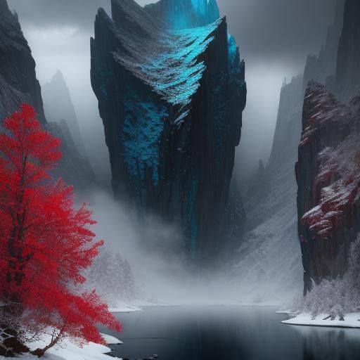 Gloomy Winter Mountain Scene on Parchment Paper