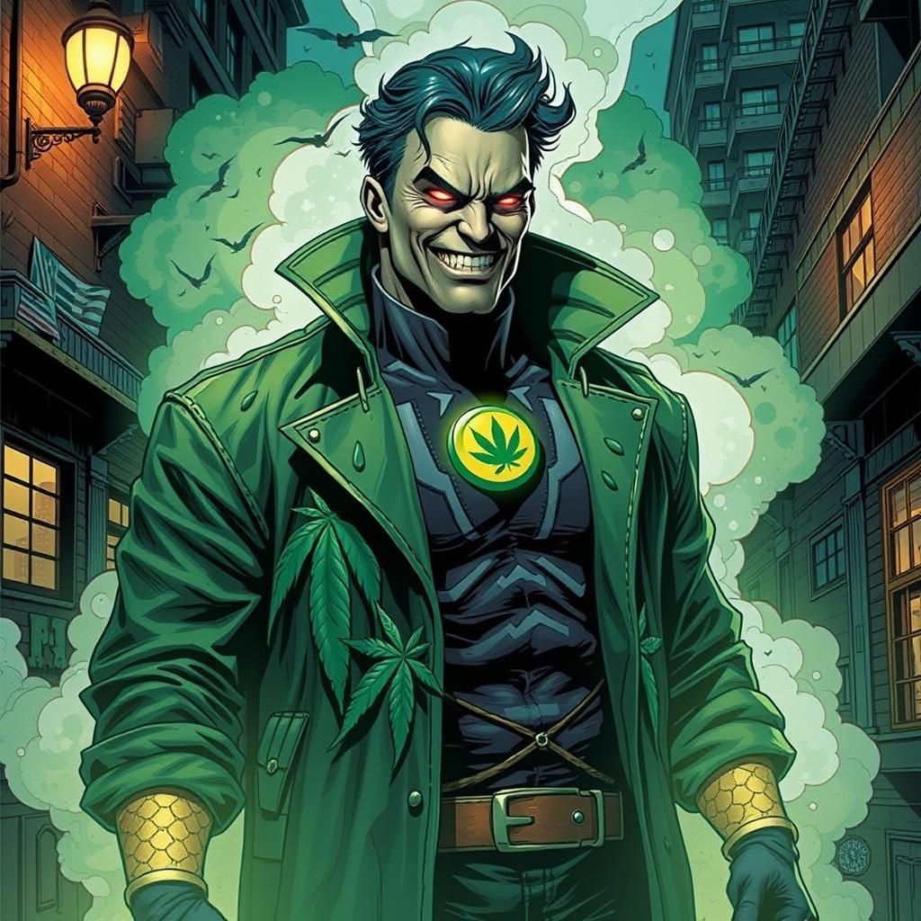 Cannabis Supervillain Triumph: Comic Book Art