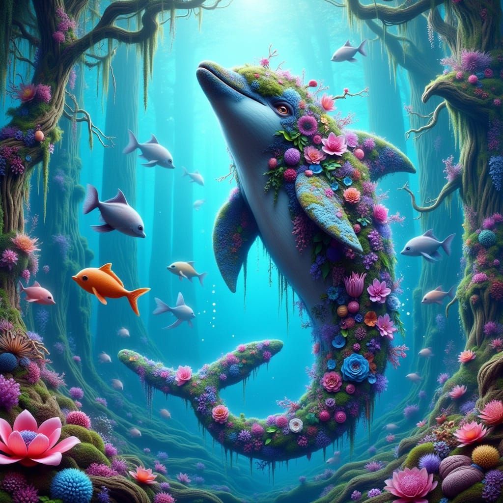 Dolphin in Turquoise Ocean: Stylized Digital Art