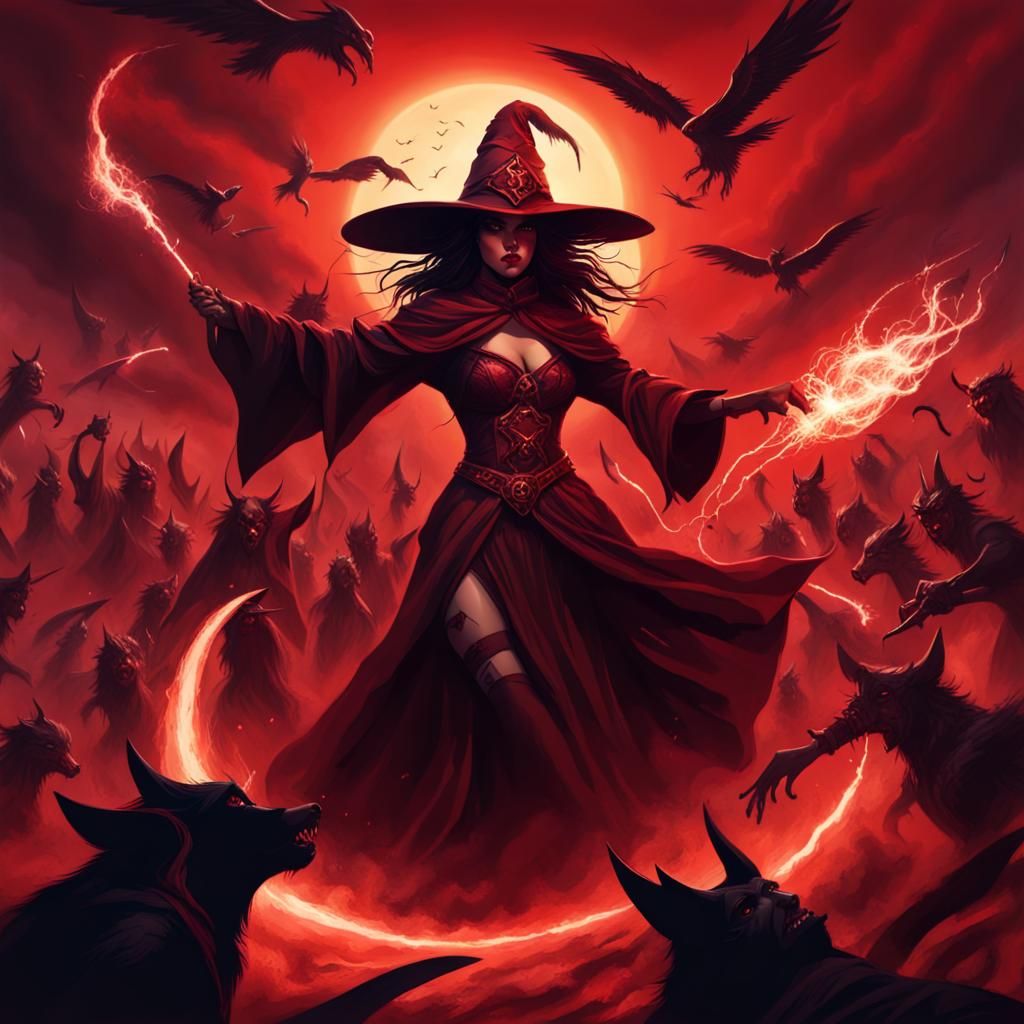 Demonic Witch Mage in Epic Battle