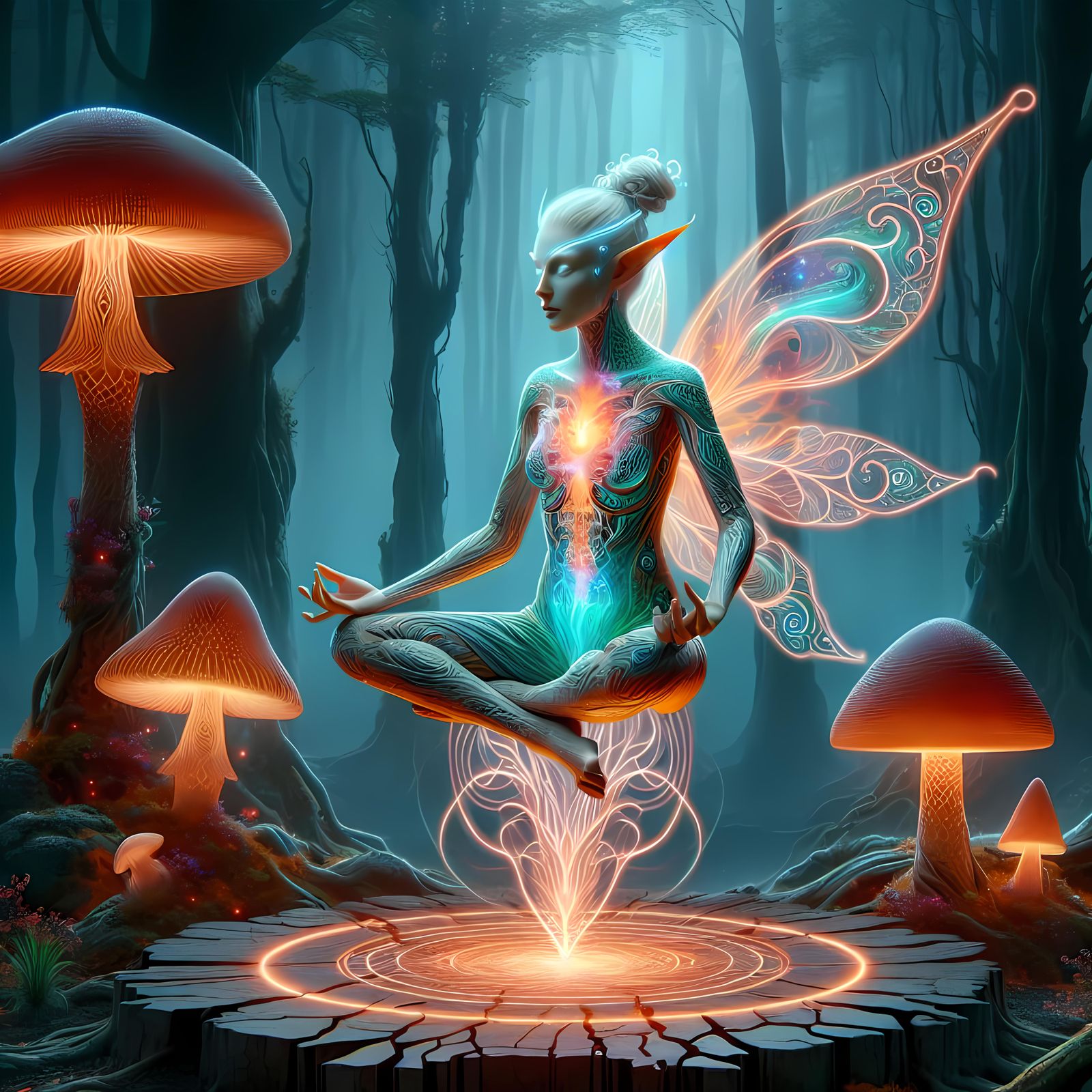 Mystical Elf-Dragon Hybrid in Twilight Forest